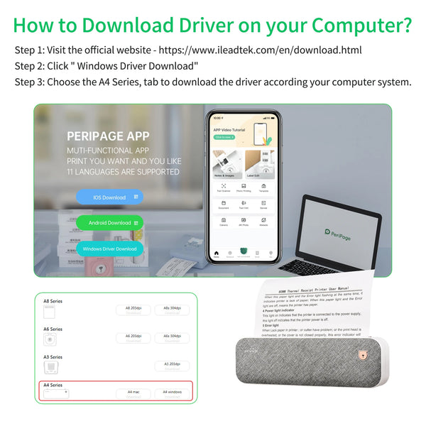 A4; 300dpi Pocket-Sized Thermal Printer-
android, IOS, windows, Mac