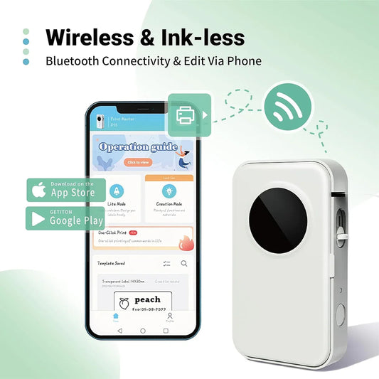 D35 Pocket Label Printer Pro 203DPI -  mini, android, IOS, windows
